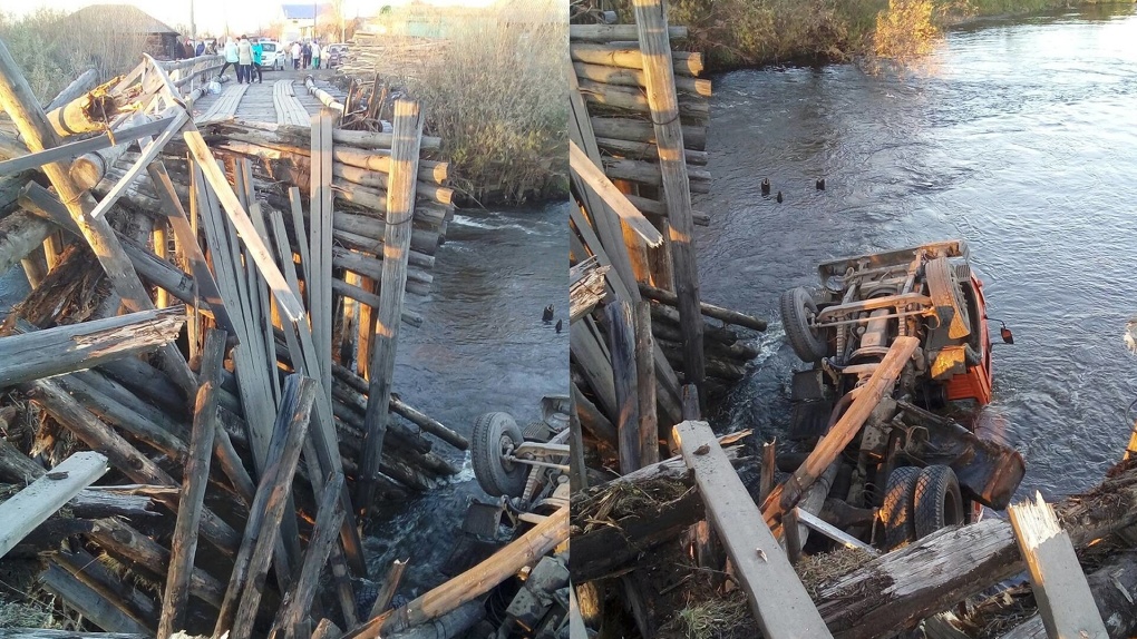 В Свердловской области под КамАЗом обрушился деревянный мост