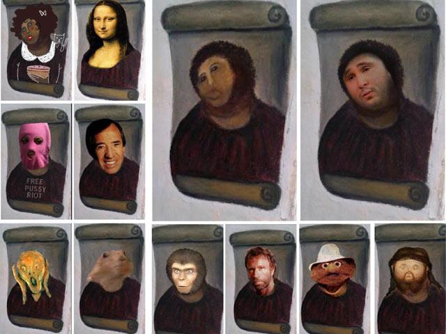 Испанцы увлеклись фотожабами на фреску с Иисусом — «волосатой обезьяной»